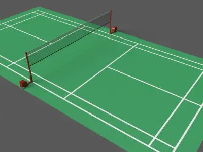 PBR Badminton Court Floor and Net Low-poly 3D model