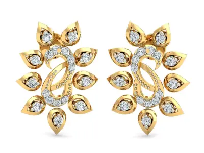 Yellow gold diamond earring-P2 E-32 3D print model