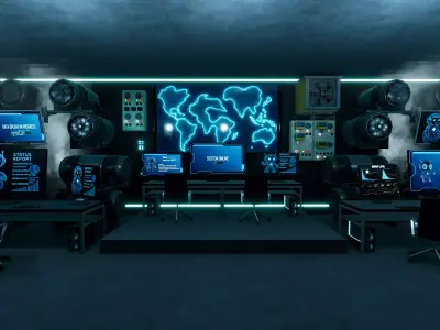 SciFi Control Room  Low-poly 3D model