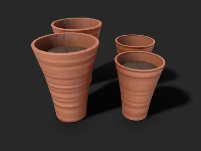 Plant Pot Set Terracotta Exterior 3D Model Pack