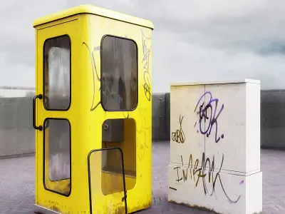 phone-electric-cabin phone booth with graffiti Free 3D model