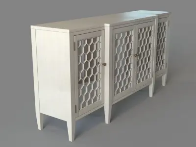 Four Door Storage Sideboard With Honeycomb Pattern White 3D model