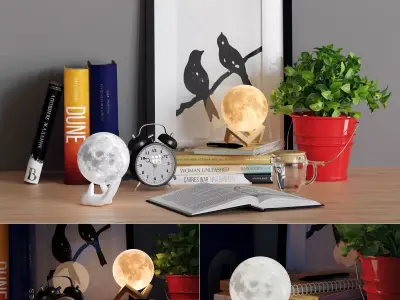 Moon Light Lamp Bedroom Decorative Set 01 3D model