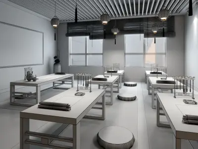 Traditional School Classroom Japanese Style  Low-poly 3D model