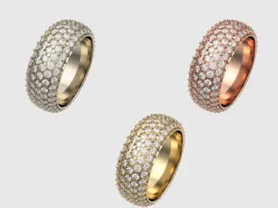 Wide 5 Rows Diamonds Wedding Ring JDBCo 3D print model