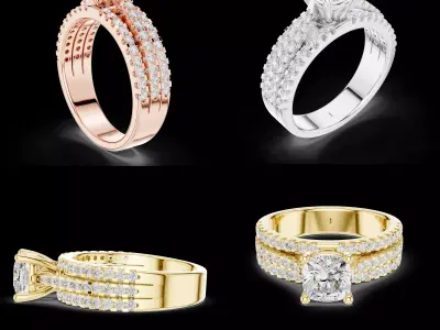 Round Diamond Multi Row Ring CAD Model Jewelry 3D print model