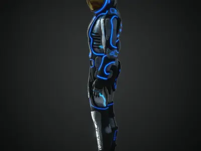 Cyberpunk rigged character space Low-poly 3D model