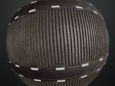 Black Sci-fi Corrugated Metal Panel with Lights PBR Seamless Texture