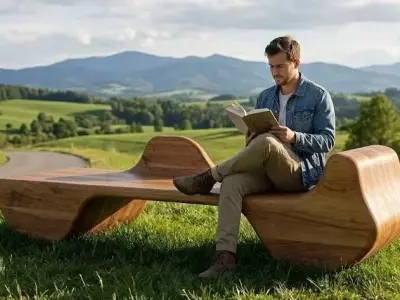 Parametric Organic Wooden Bench Modern Fluid Street Furniture Low-poly 3D model