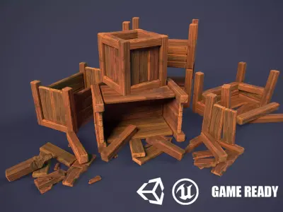 Modular Stylized Crates Low-poly 3D model