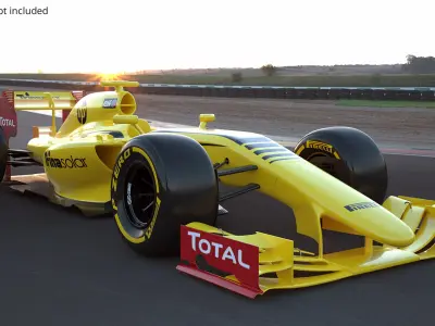  Yellow Formula One Car with Black Aero Trim Rigged for Cinema 4D 