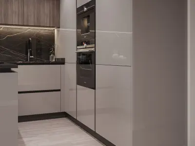 Modern kitchen with glossy lacquered doors 3D model