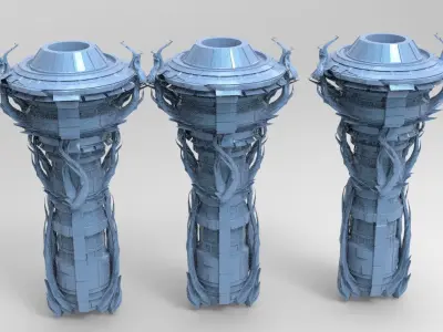 Cthulhu ocean Sci fi Towers collection Low-poly 3D model