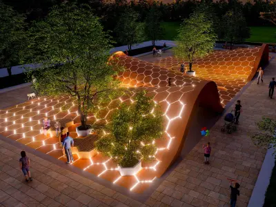 Park-Landscape illuminated park with people 3D model