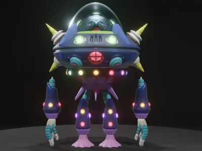 Gigabolt-Man-O-War spaceship with lights 3D model