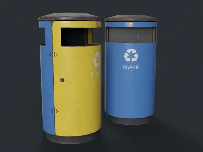 Street Trash Can 15 PBR Game Ready Low-poly 3D model
