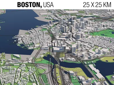 Boston Massachusetts USA 25x25km 3D City Map 3D model