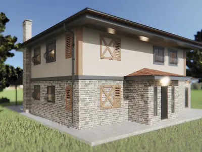 House Design with Landscape and Interior Plan 3D model