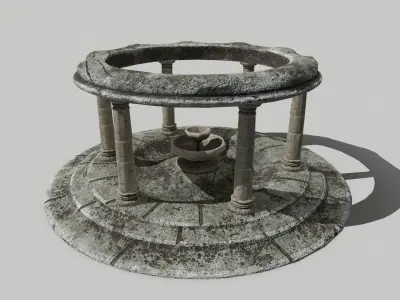 Altar Set stone wheel Low-poly 3D model