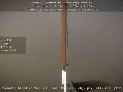 Hinweisschild Oelleitung 200x140mm Low-poly 3D model