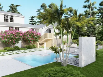 3D Exterior Scene 3D model design garden and landscape 3D model