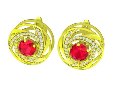 Luxury Swirl Halo Gemstone Stud Earrings Jewelry Design 6742 3D print model