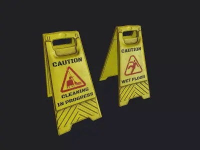 Wet Floor Sign Low-poly 3D model