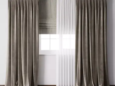 Hadi pleats curtains - Triple pleat heading 02 Low-poly 3D model