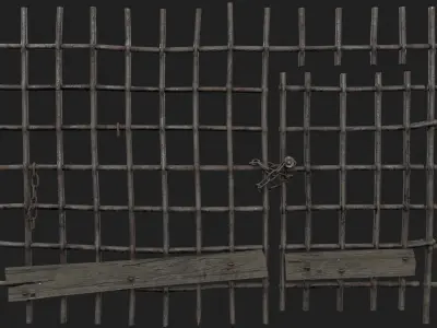 Metal Grid with Gate Low-poly 3D model