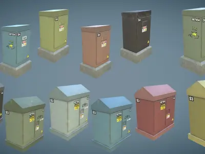 Mailbox newspaper bins and others Low-poly 3D model