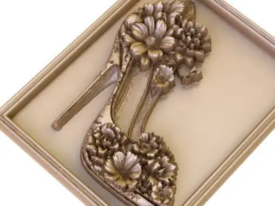  Relief Panel Featuring an Elegant  Shoe Adorned with Flowers 3D model