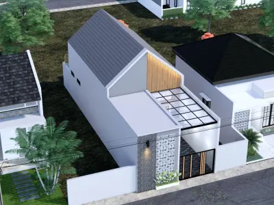 Architecture One Floor Modern House Full Interior Furniture 3D model