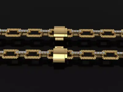 DAINTY HERMES STYLE DIAMOND TWIST ROPE LINK BRACELET NECKLACE 3D print model