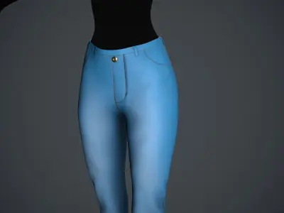 Female Light Blue Jeans Pants Style 2 Low-poly 3D model