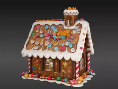 Stylized House Cartoon Christmas 3D Scene Bg Model Low Poly Low-poly 3D model