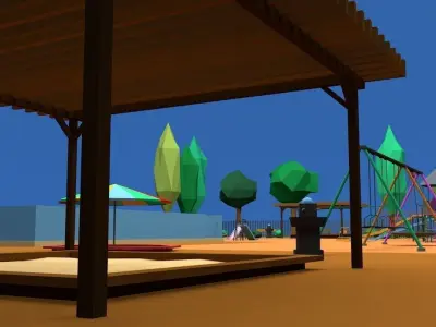 Playground Low Poly park with equipment Low-poly 3D model