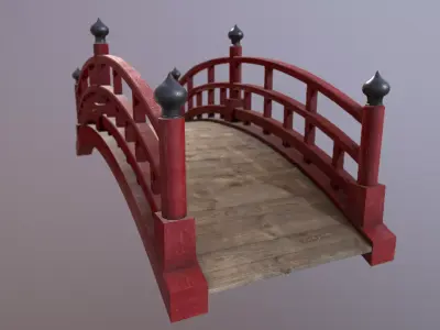 Japanese red bridge Low-poly 3D model