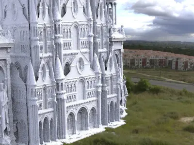 Paris Cathedral fantasy architecture with angel statues 3D model
