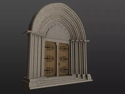 Medieval church gothic portal Low-poly 3D model