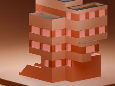 Isometric Low Poly Brutalist House Low-poly 3D model