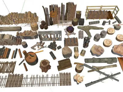 Timber firewood pile logs tree stumps branches 3D model