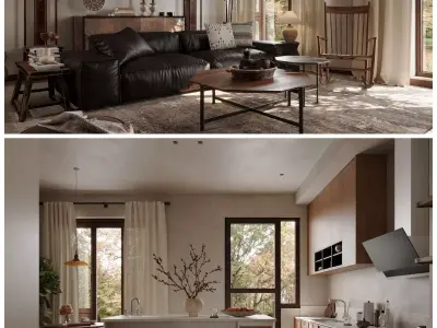 Wabi-sabi style living room 3D model