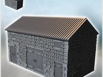 Large stone farm stable with a tin roof and wooden doors 3 - Mod 3D print model