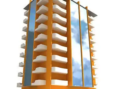Yellow Flat Building 120 Low-poly 3D model