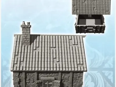 Medieval stone house with tiled roof and double roof windows 8 - 3D print model