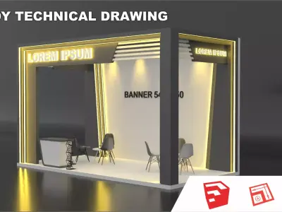 EXHIBITION STAND 001 3X6 3D model with technical drawing 3D model