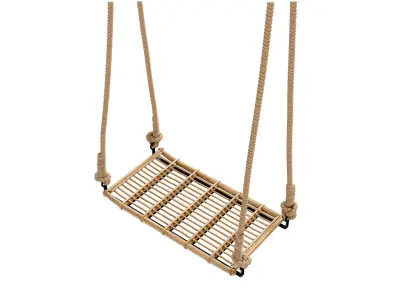 Natural Bamboo Swing with jute rope and metal 3D model