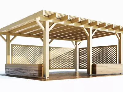 Wooden gazebo with boxes for greenery 3D model