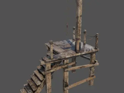Gallows 1 wooden platform with stairs leading up to it Low-poly 3D model
