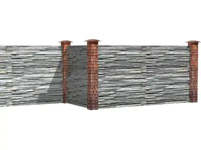 Medieval Grey Stone Fence Wall Low-poly 3D model